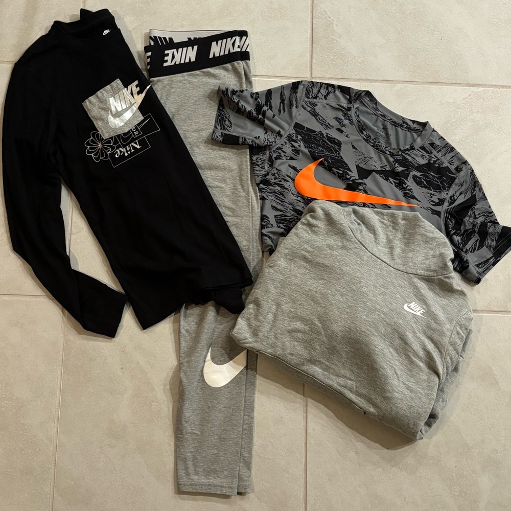 Nike Black and Gray Activewear Set with Orange Swoosh